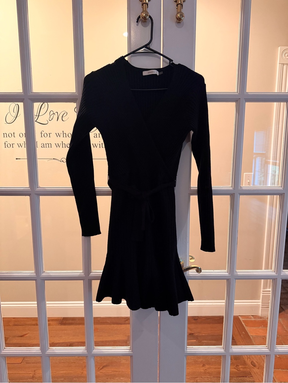 Black Wrap Knit Dress with Tie Waist